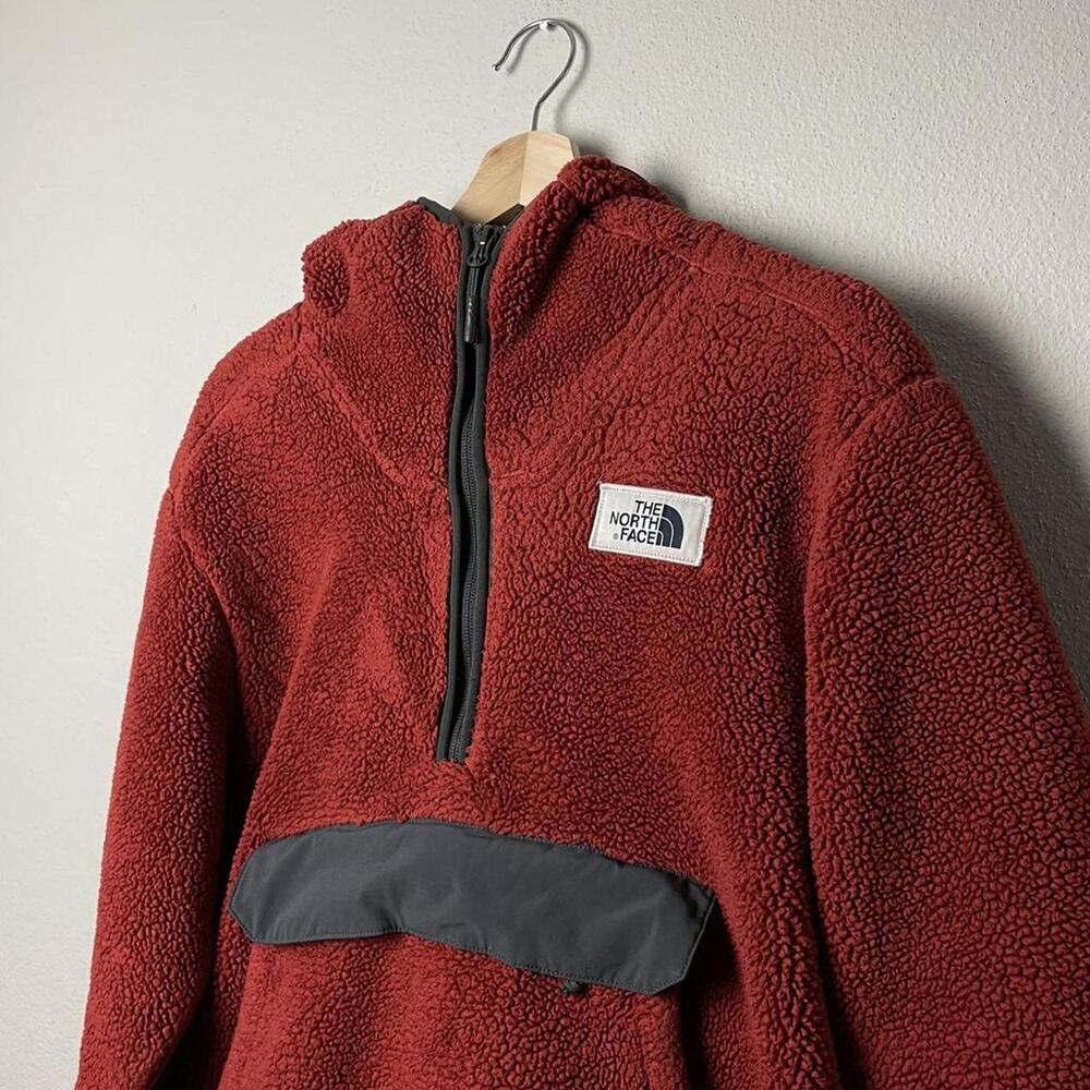the north face campshire red sherpa fleece anorak pullover hoodie